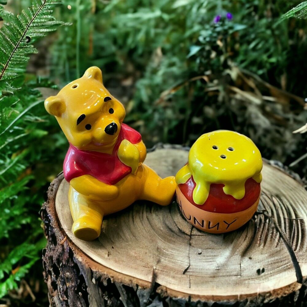 Vintage Disney Winnie The Pooh and Hunny Pot Ceramic Salt and Pepper Shakers